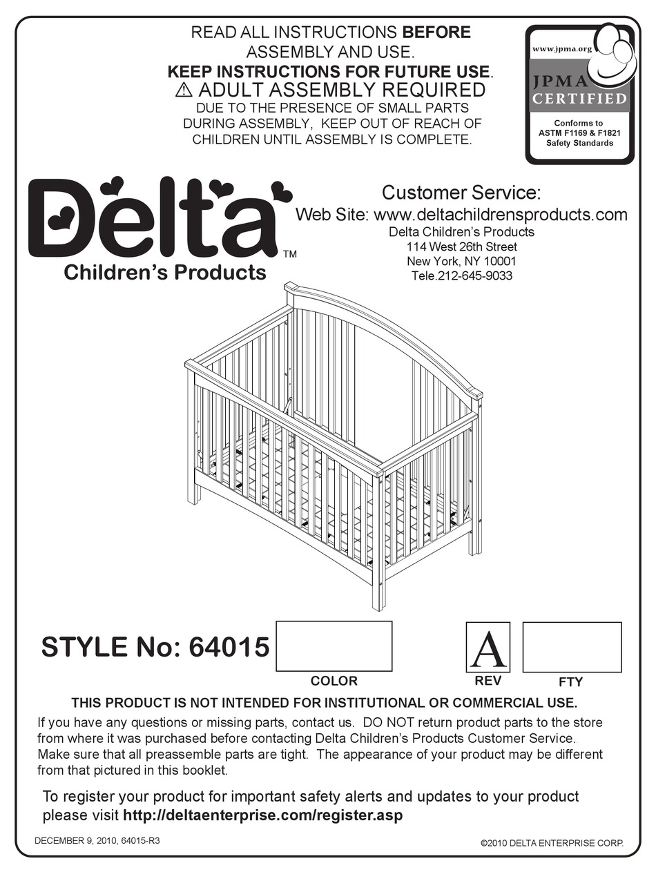 DELTA CHILDRENS PRODUCTS 64015 INSTRUCTIONS MANUAL Pdf Download