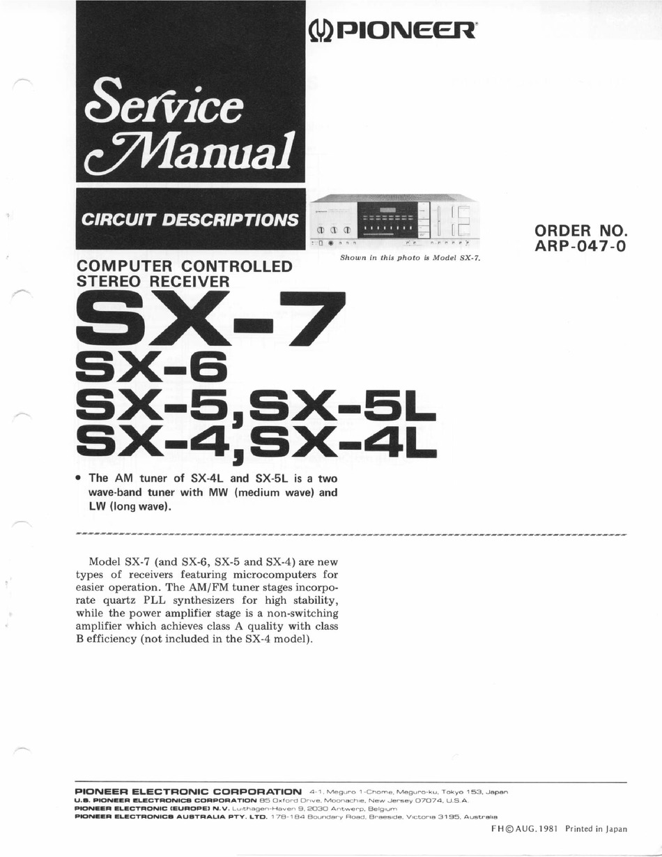 Pioneer Sx 7 Service Manual Pdf Download Manualslib