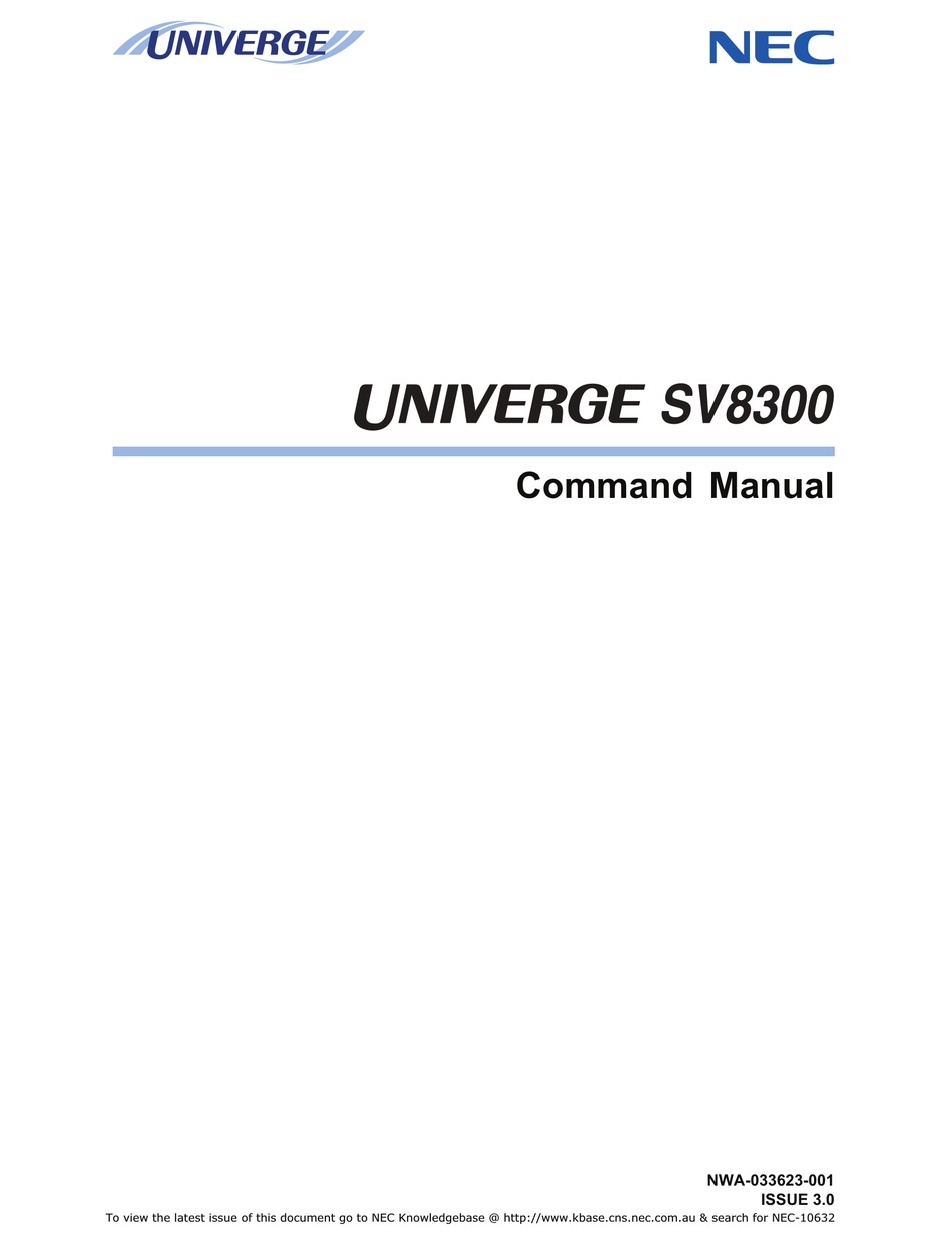 Nec Univerge Sv8300 Mand Manual Pdf Download Manualslib