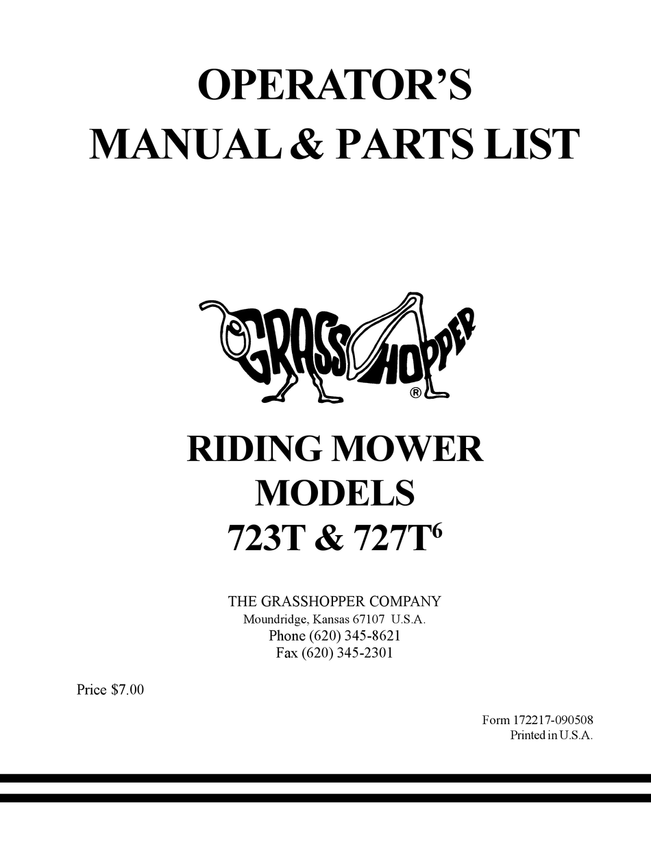 Grasshopper 727t6 Operators Manual Parts Lists Pdf Download Manualslib