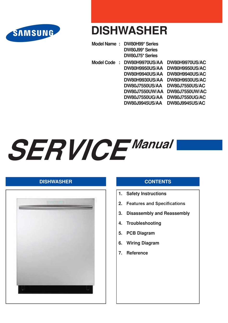 Samsung Dw80h99 Series Service Manual