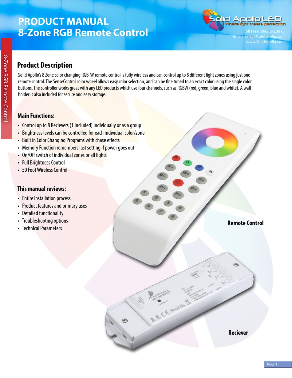 SOLID APOLLO 8ZONE RGB REMOTE CONTROL PRODUCT MANUAL Pdf Download ManualsLib