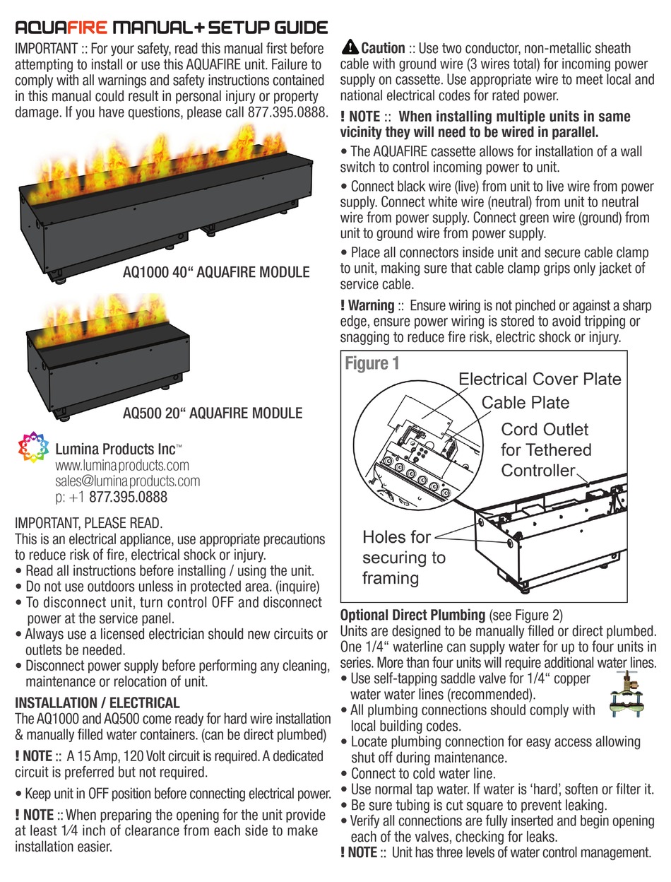 LUMINA AQAAFIRE AQ1000 SETUP AND USER MANUAL Pdf Download | ManualsLib