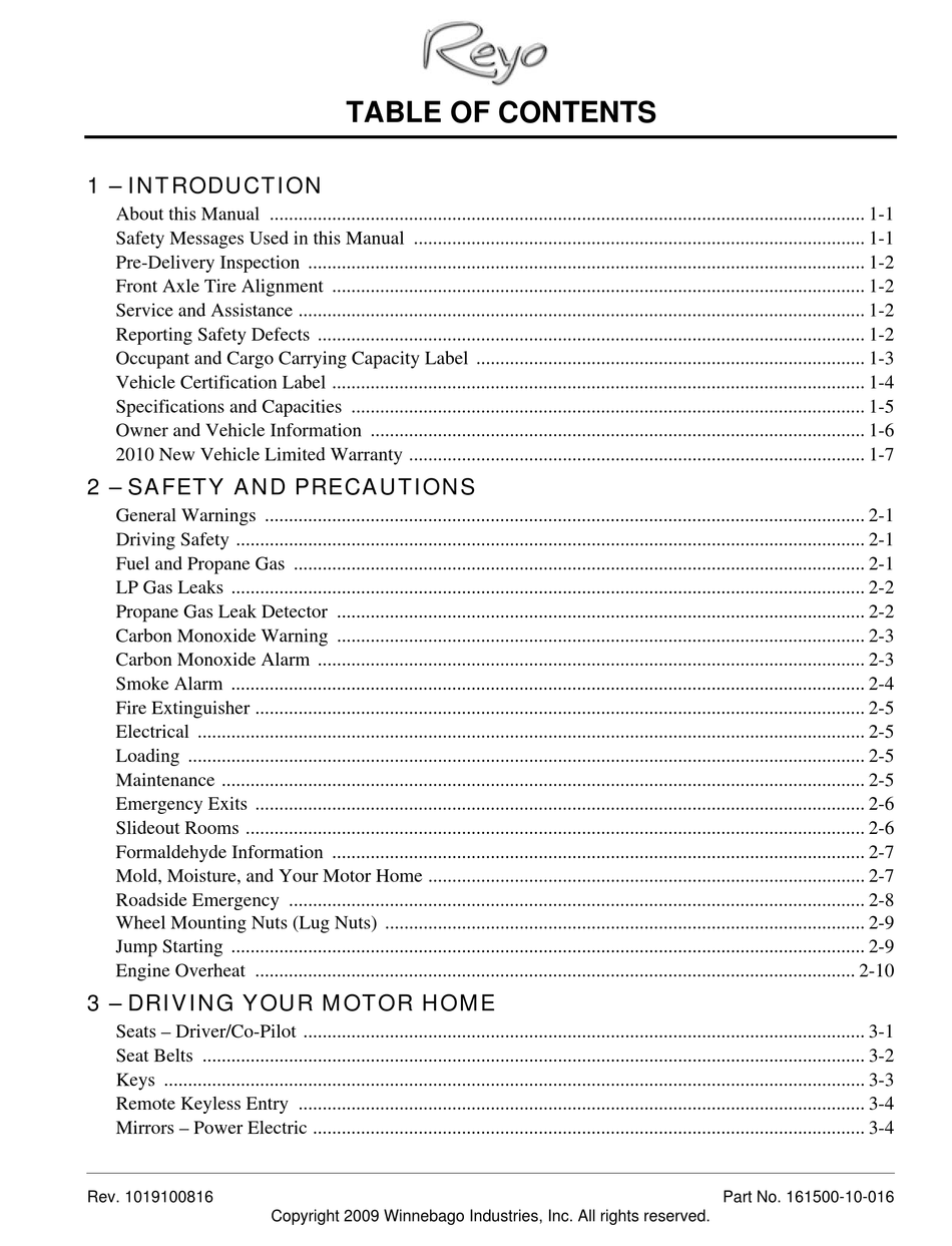 WINNEBAGO REYO OWNER'S MANUAL Pdf Download ManualsLib