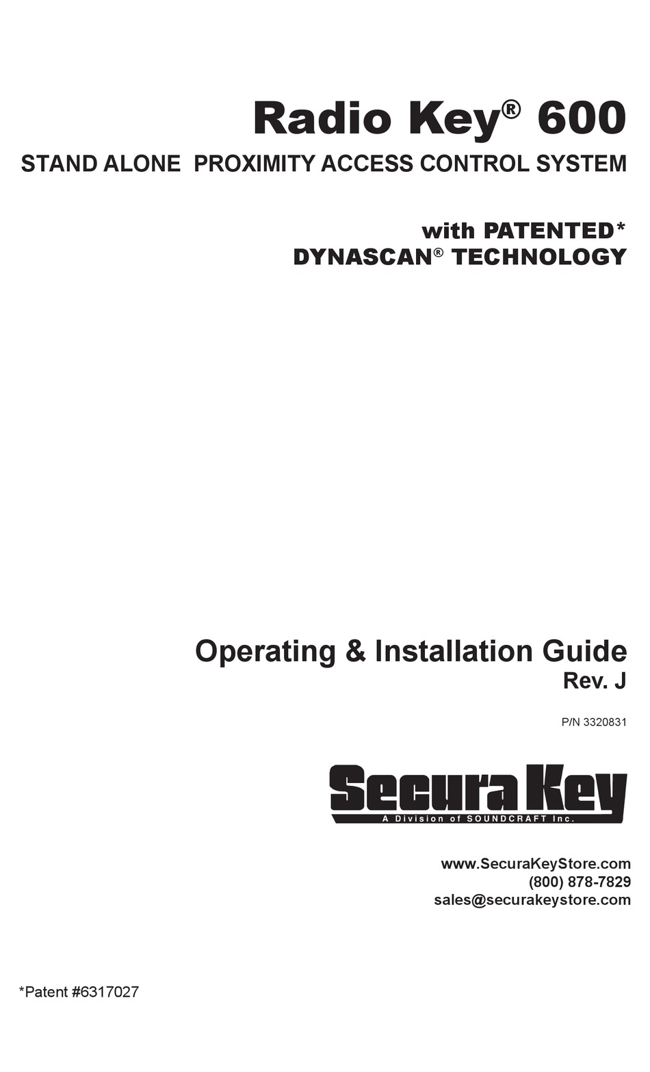 SECURA KEY RADIO KEY 600 OPERATING & INSTALLATION MANUAL Pdf Download