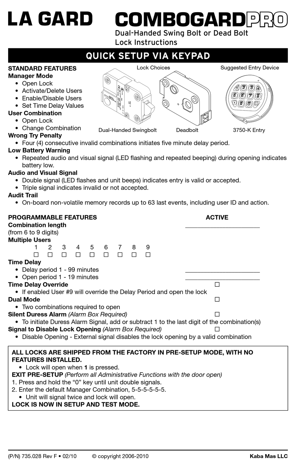 LA GARD COMBOGARD PRO QUICK SETUP Pdf Download ManualsLib