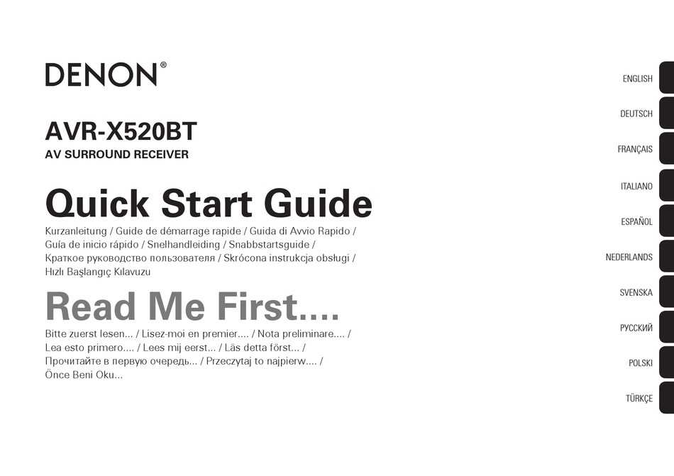 DENON AVR-X520BT QUICK START MANUAL Pdf Download | ManualsLib