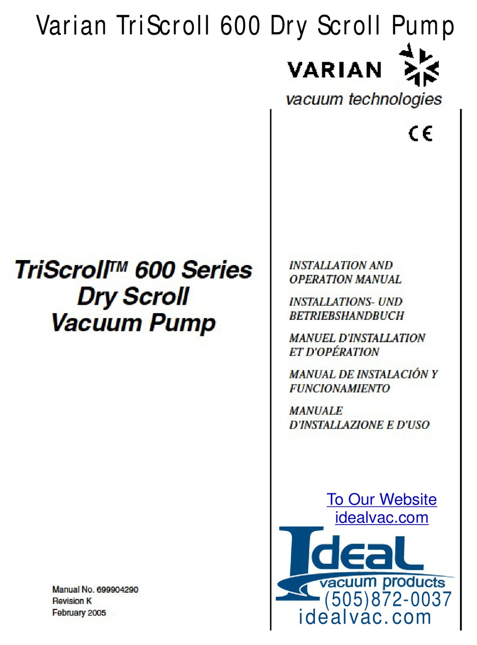 Varian Triscroll 600 Installation And Operation Manual Pdf Download Manualslib