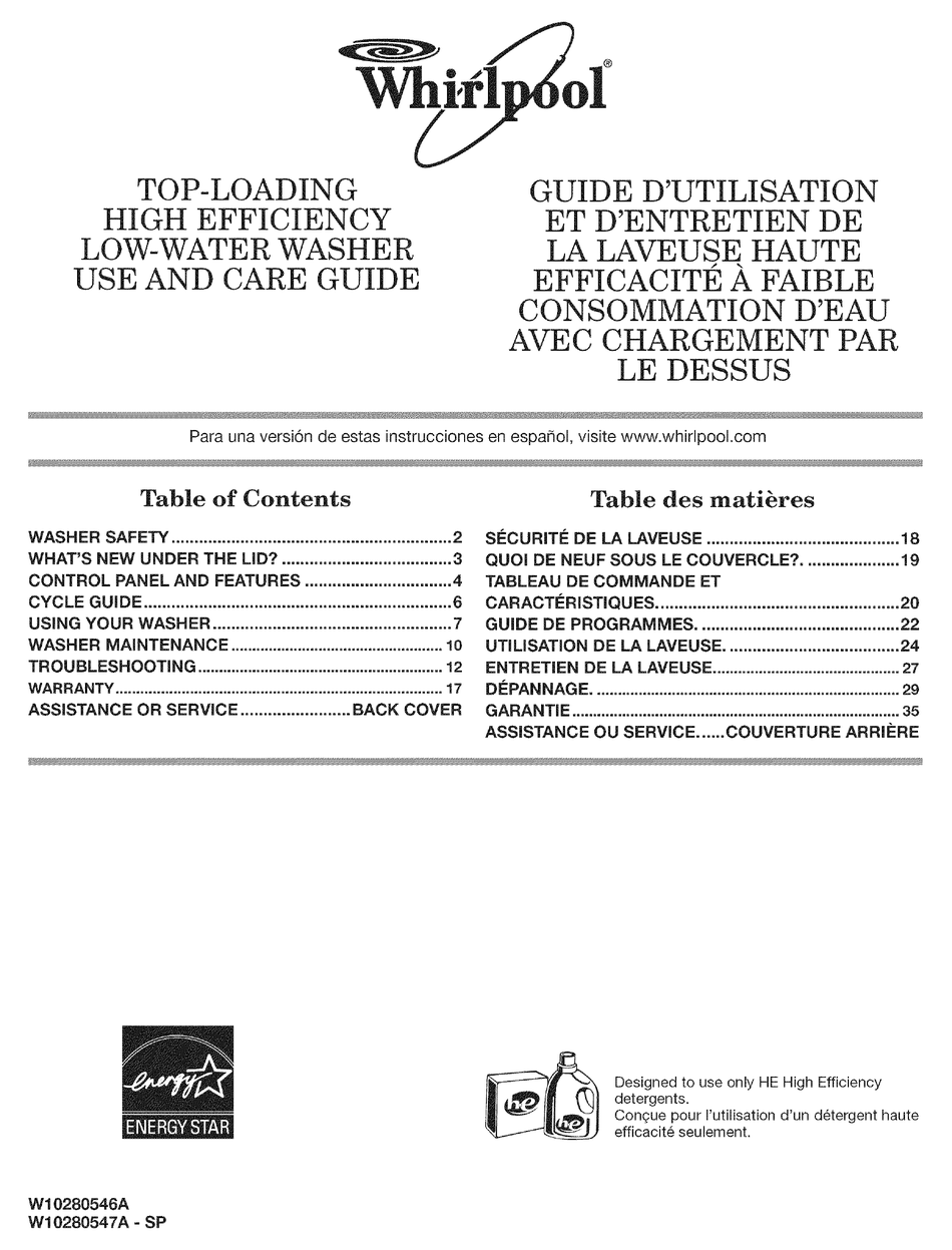 WHIRLPOOL WTW4950XW2 USE AND CARE MANUAL Pdf Download | ManualsLib