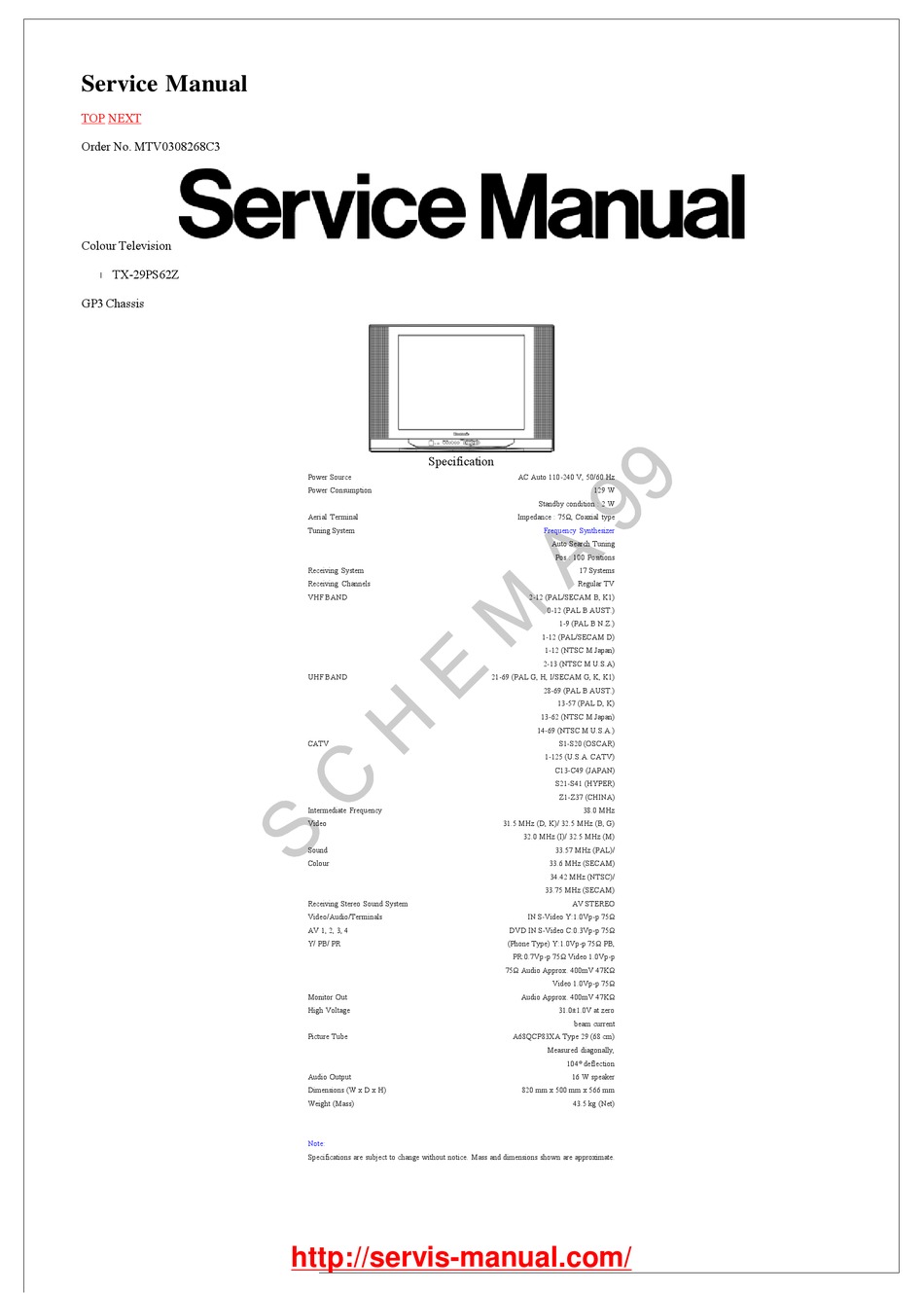PANASONIC TX-29PS62Z SERVICE MANUAL Pdf Download | ManualsLib