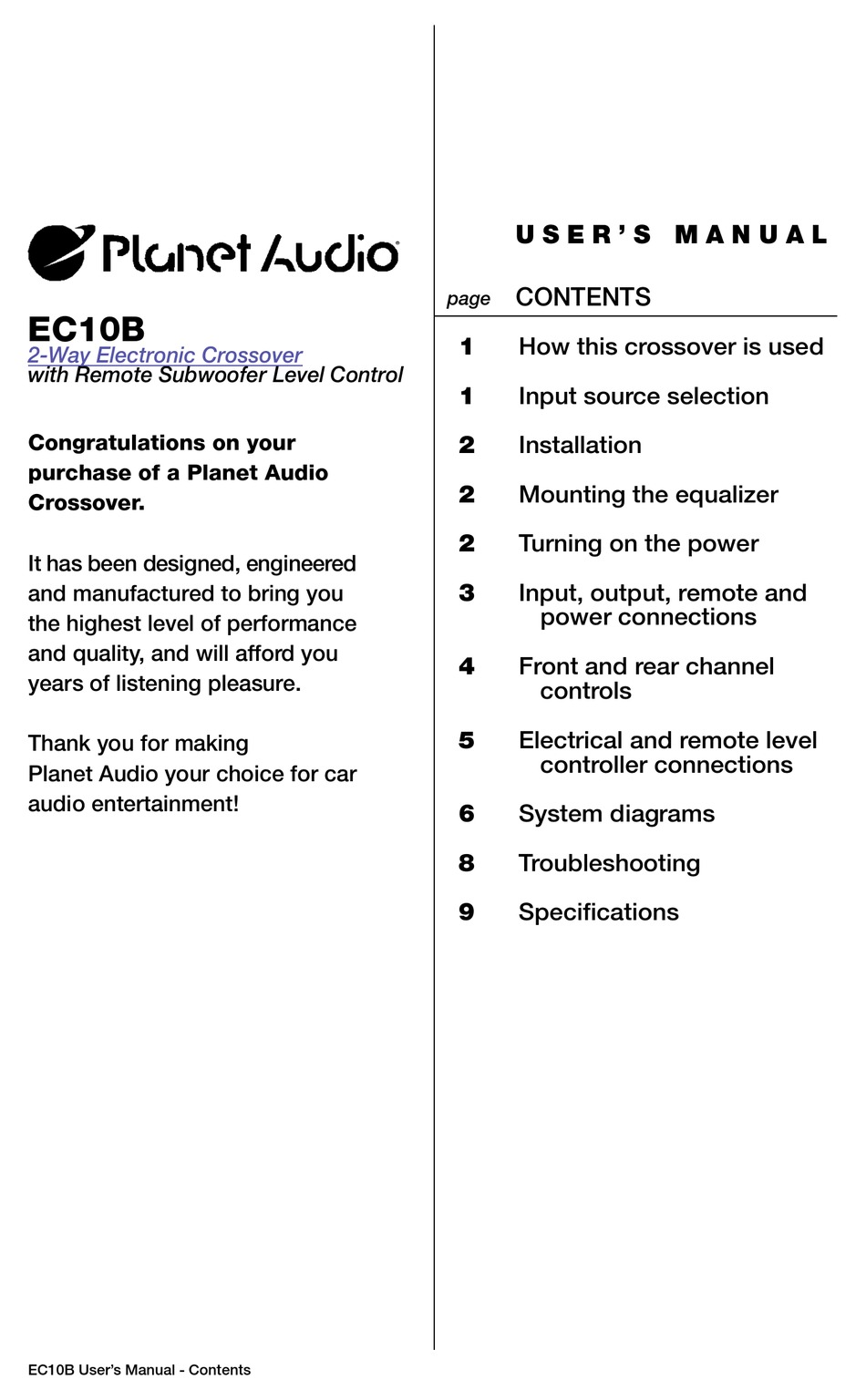 AUDIO EC10B USER MANUAL Pdf Download ManualsLib