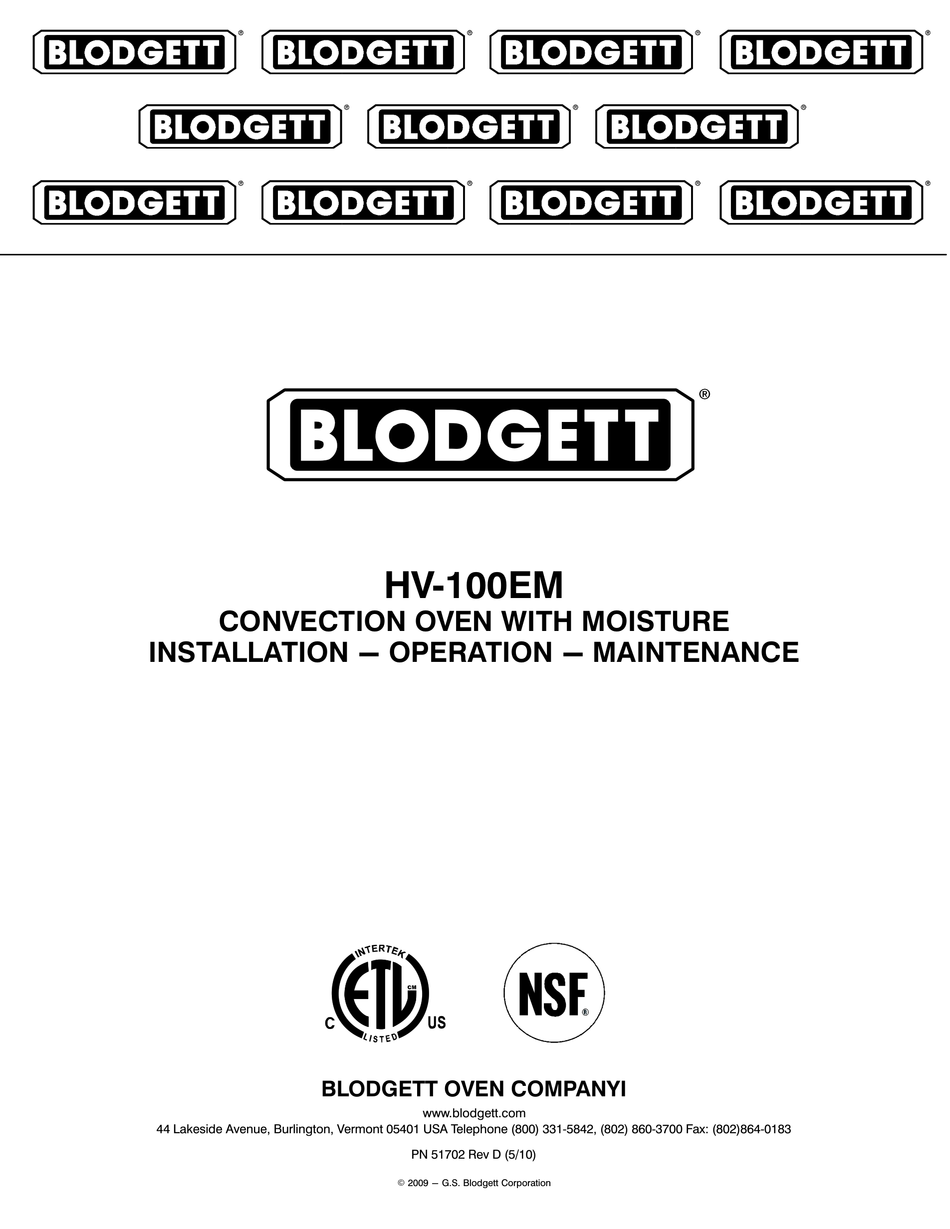 BLODGETT HV100EM INSTALLATION MANUAL Pdf Download ManualsLib
