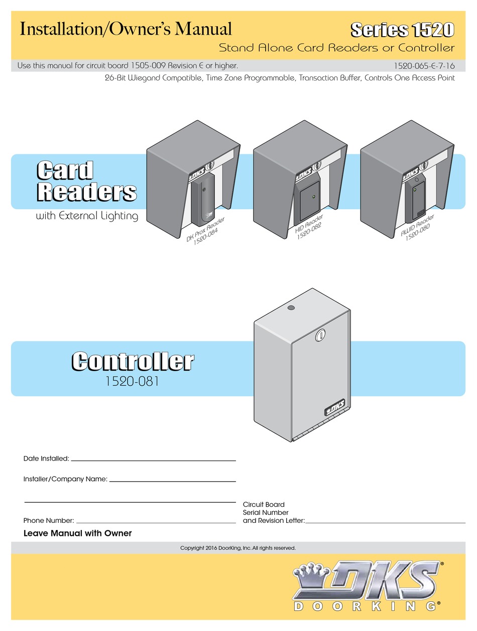 DKS 1520 SERIES INSTALLATION AND OWNER'S MANUAL Pdf Download | ManualsLib