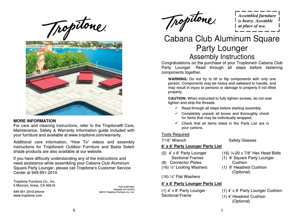 TROPITONE PARTY LOUNGER ASSEMBLY INSTRUCTIONS Pdf Download ManualsLib