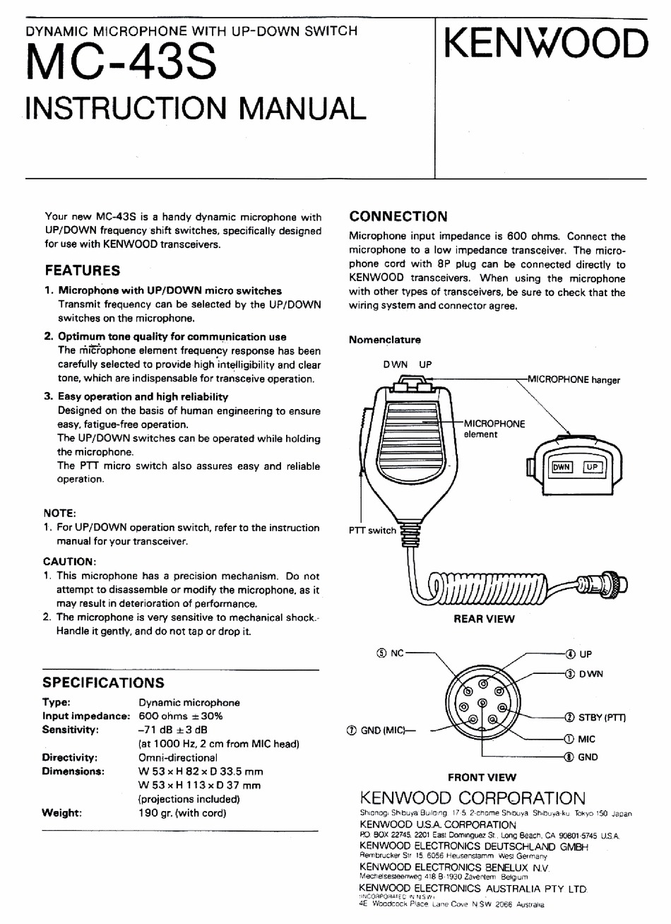 Kenwood Mc 43s Instruction Manual Pdf, Kenwood Mic Wiring Diagram