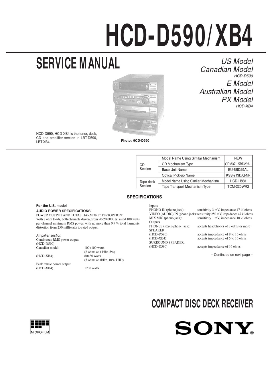 Sony Hcd Xb4 Service Manual Pdf Download Manualslib