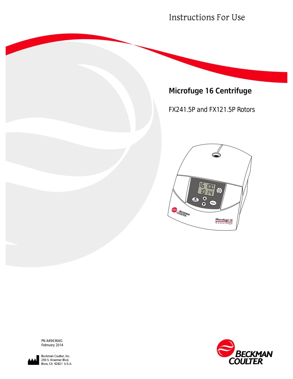 BECKMAN COULTER MICROFUGE 16 INSTRUCTIONS FOR USE MANUAL Pdf Download