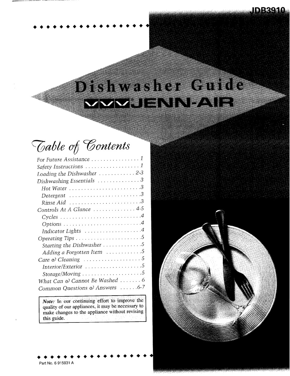 JENNAIR JDB3910 MANUAL Pdf Download ManualsLib