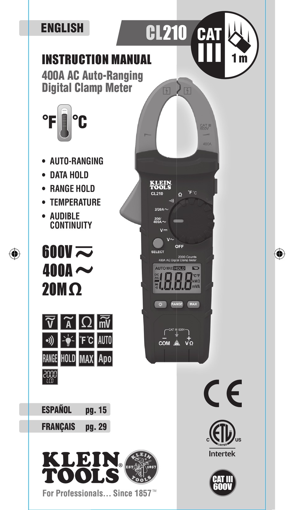 KLEIN TOOLS CL210 INSTRUCTION MANUAL Pdf Download | ManualsLib