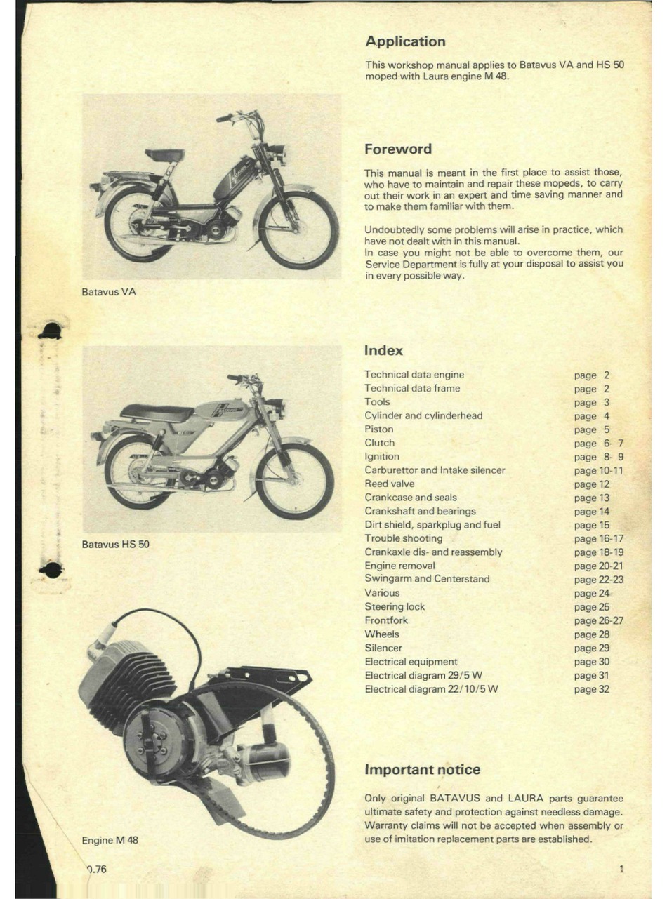 Batavus Regency Moped w/ Laura M56 Eng Service Manual