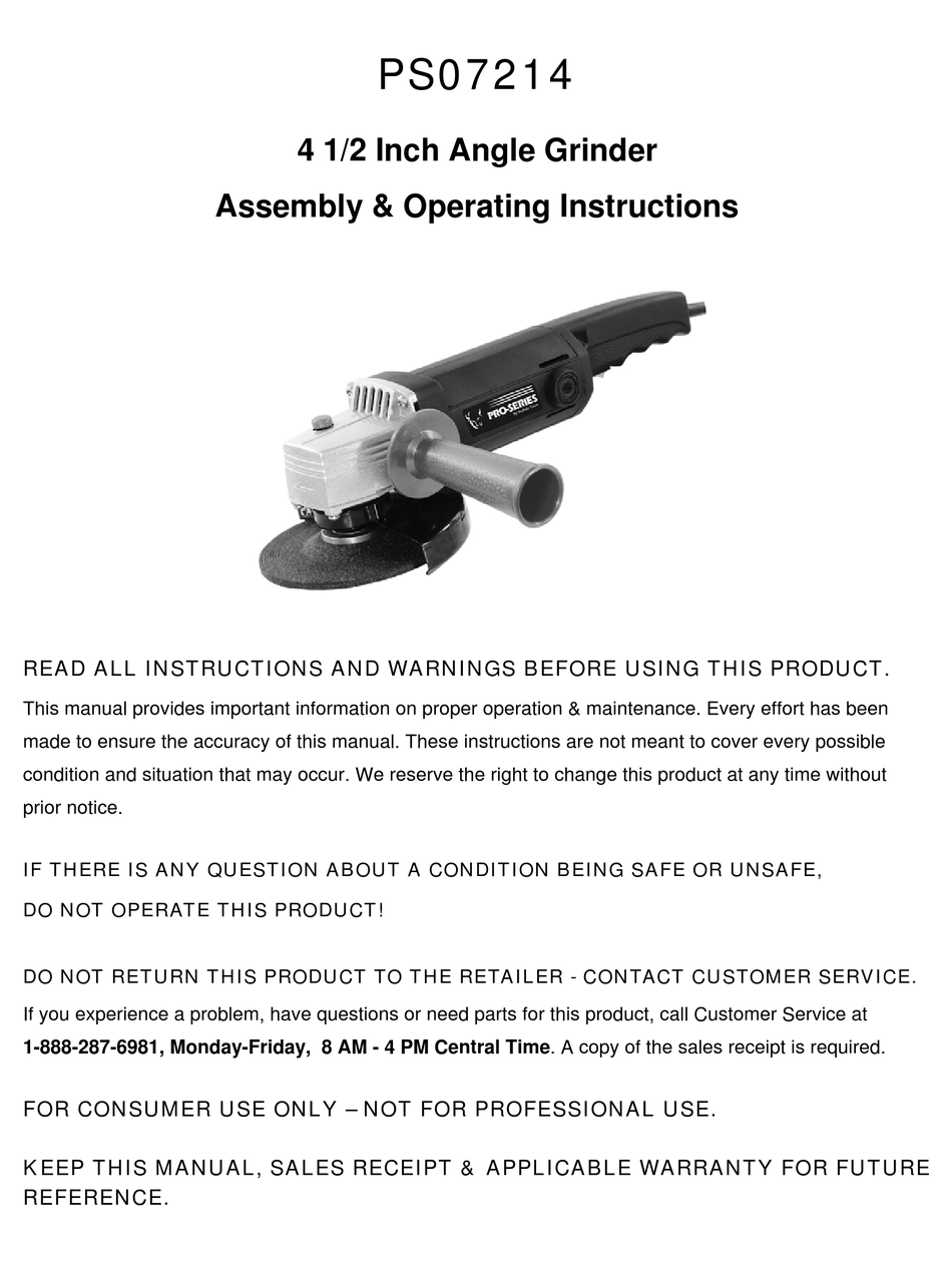 HOME DEPOT PS07214 ASSEMBLY & OPERATING INSTRUCTIONS Pdf Download