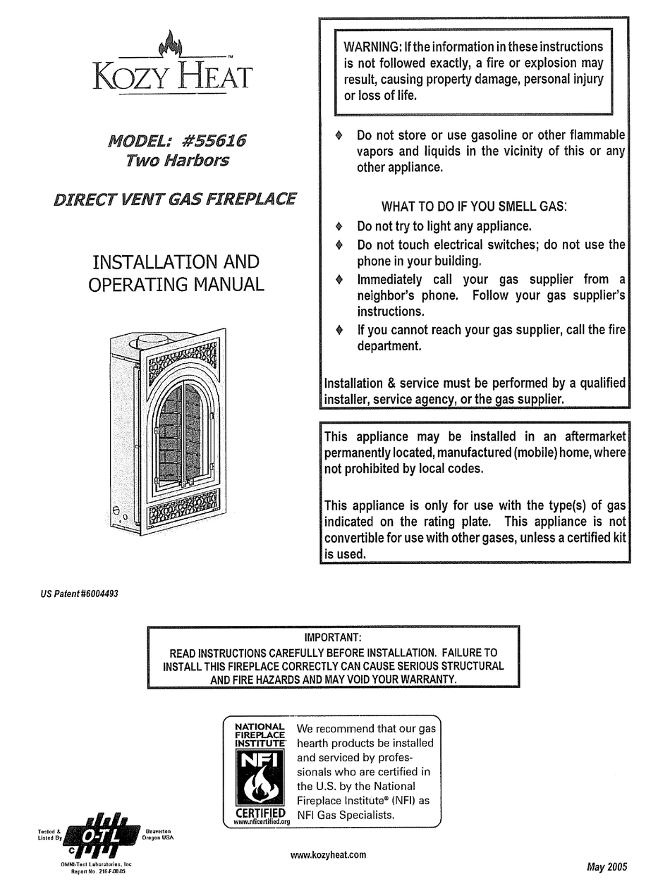 KOZY HEAT 55616 INSTALLATION AND OPERATING MANUAL Pdf Download ManualsLib