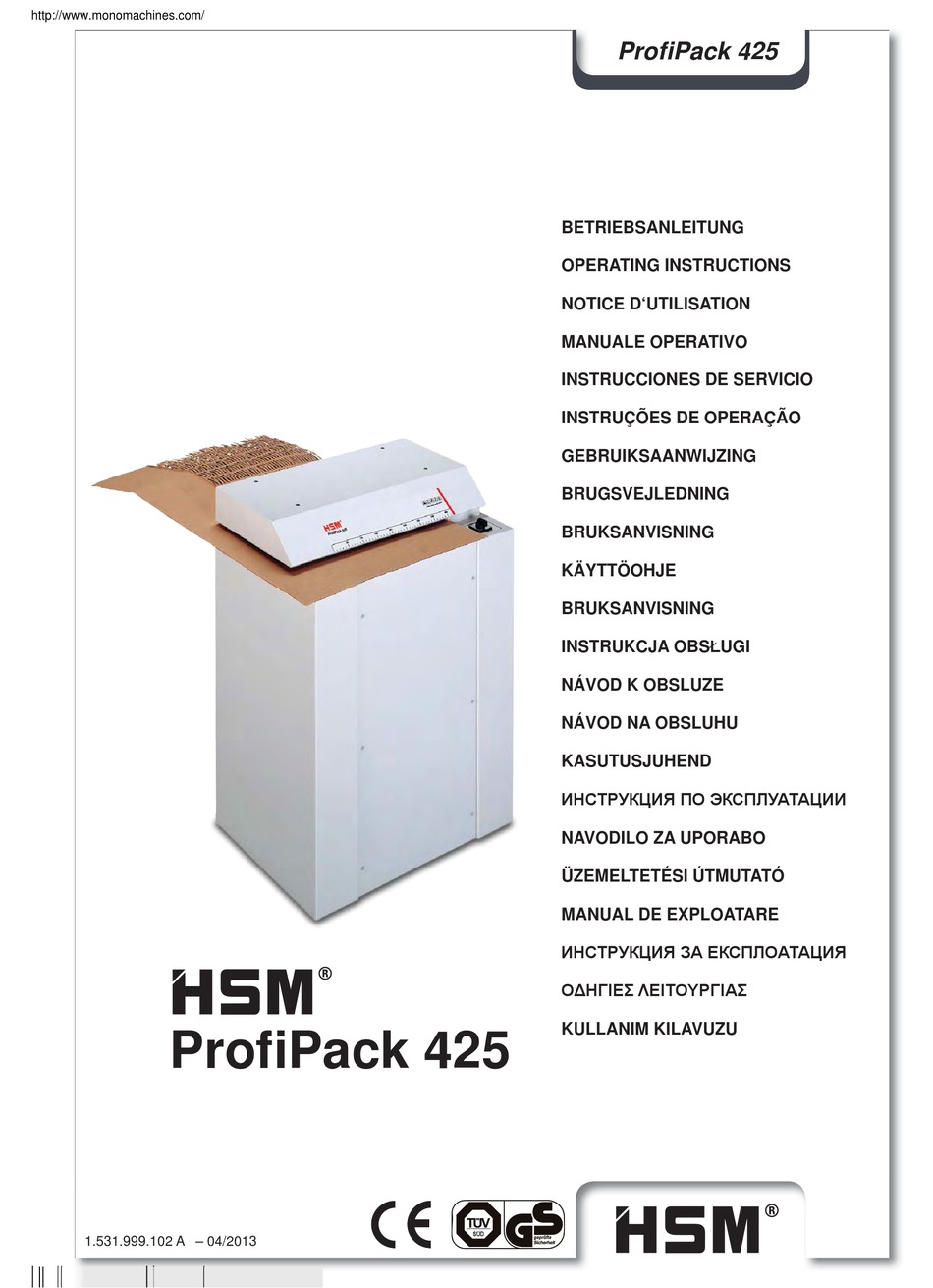 HSM PROFI PACK 425 OPERATING INSTRUCTIONS MANUAL Pdf Download ManualsLib