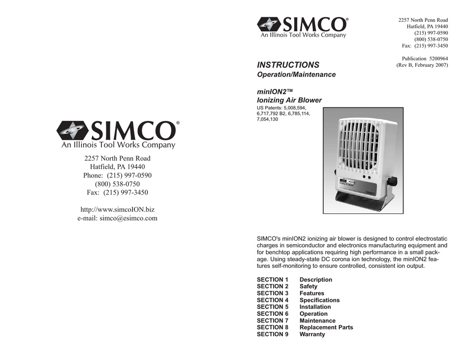 SIMCO MINION2 OPERATION & MAINTENANCE INSTRUCTIONS Pdf Download