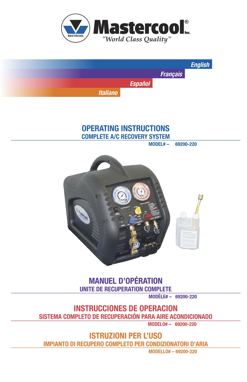 MASTERCOOL 69200-220 OPERATING INSTRUCTIONS MANUAL Pdf Download ...