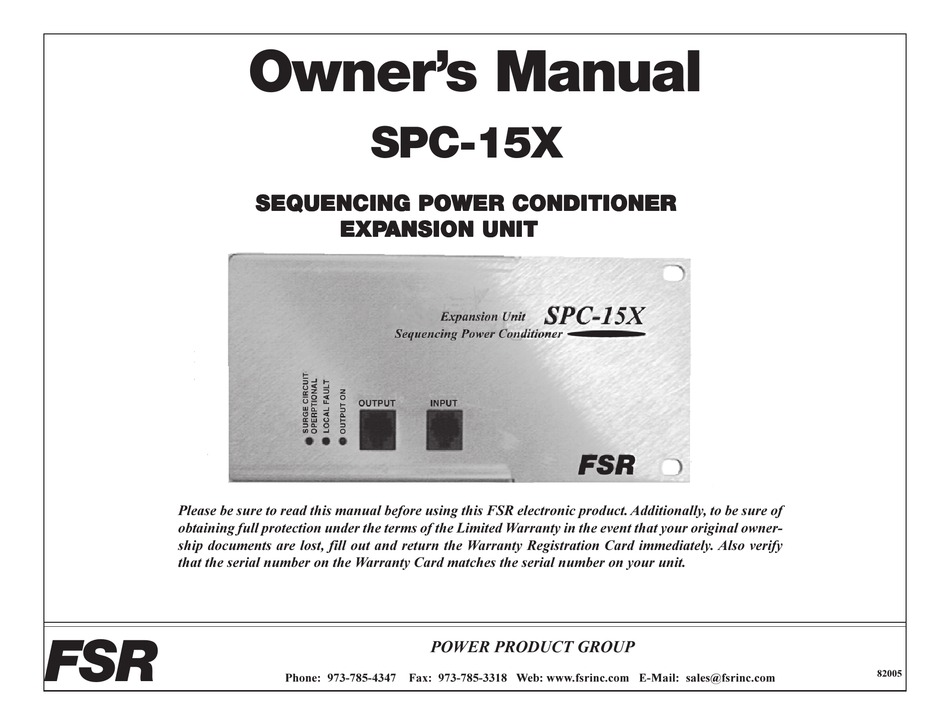 FSR SPC15X OWNER