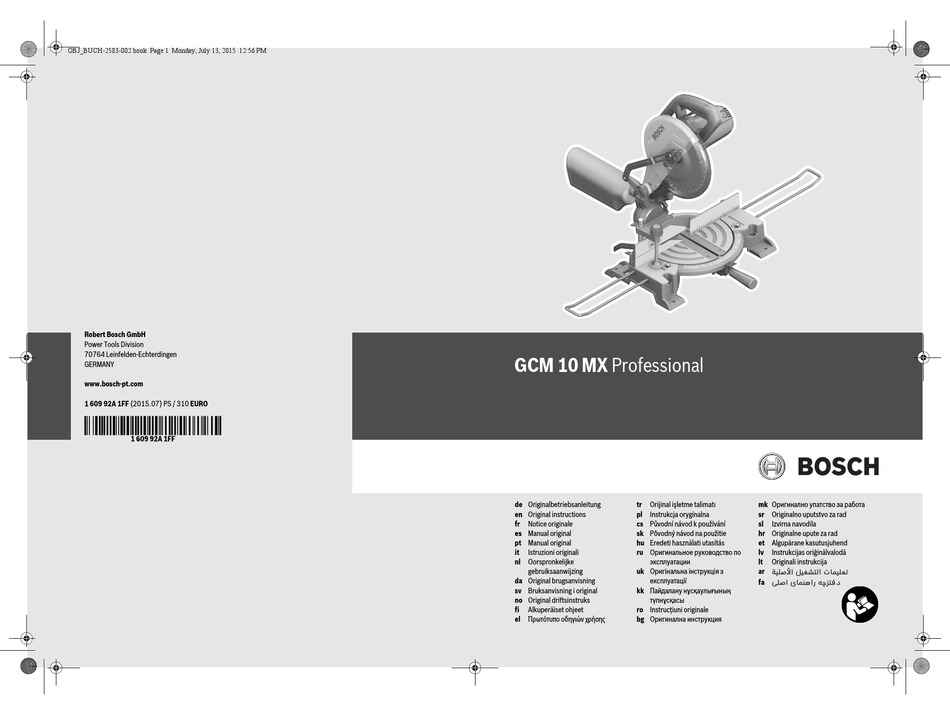 BOSCH GCM 10 MX PROFESSIONA ORIGINAL INSTRUCTIONS MANUAL Pdf Download