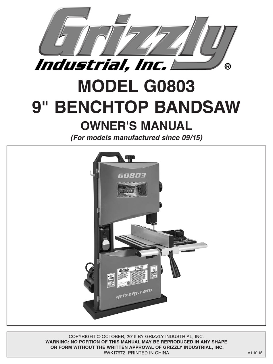 GRIZZLY G0803 OWNER'S MANUAL Pdf Download | ManualsLib