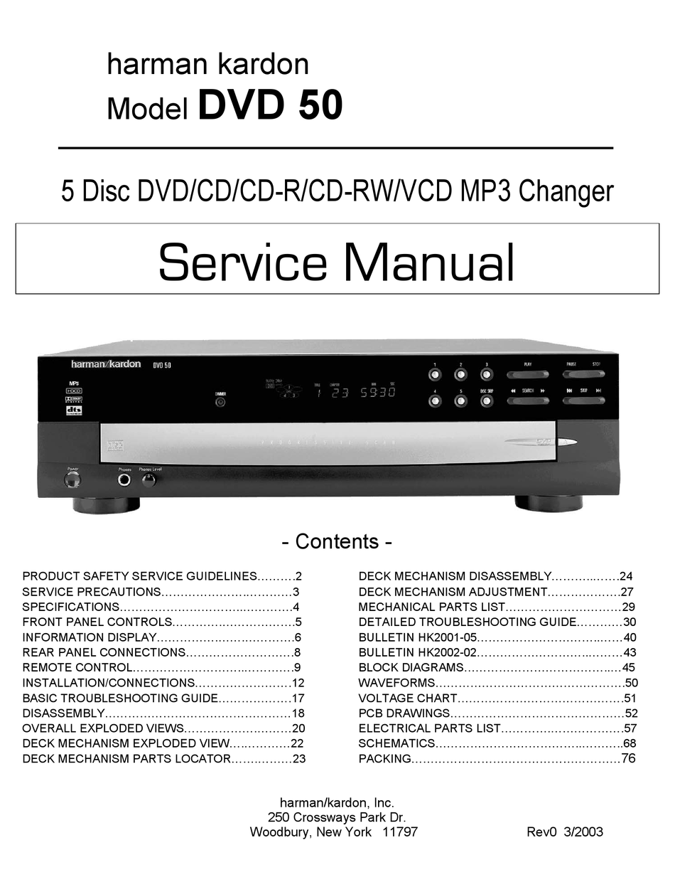 Harman Kardon Dvd 50 Service Manual Pdf Download Manualslib