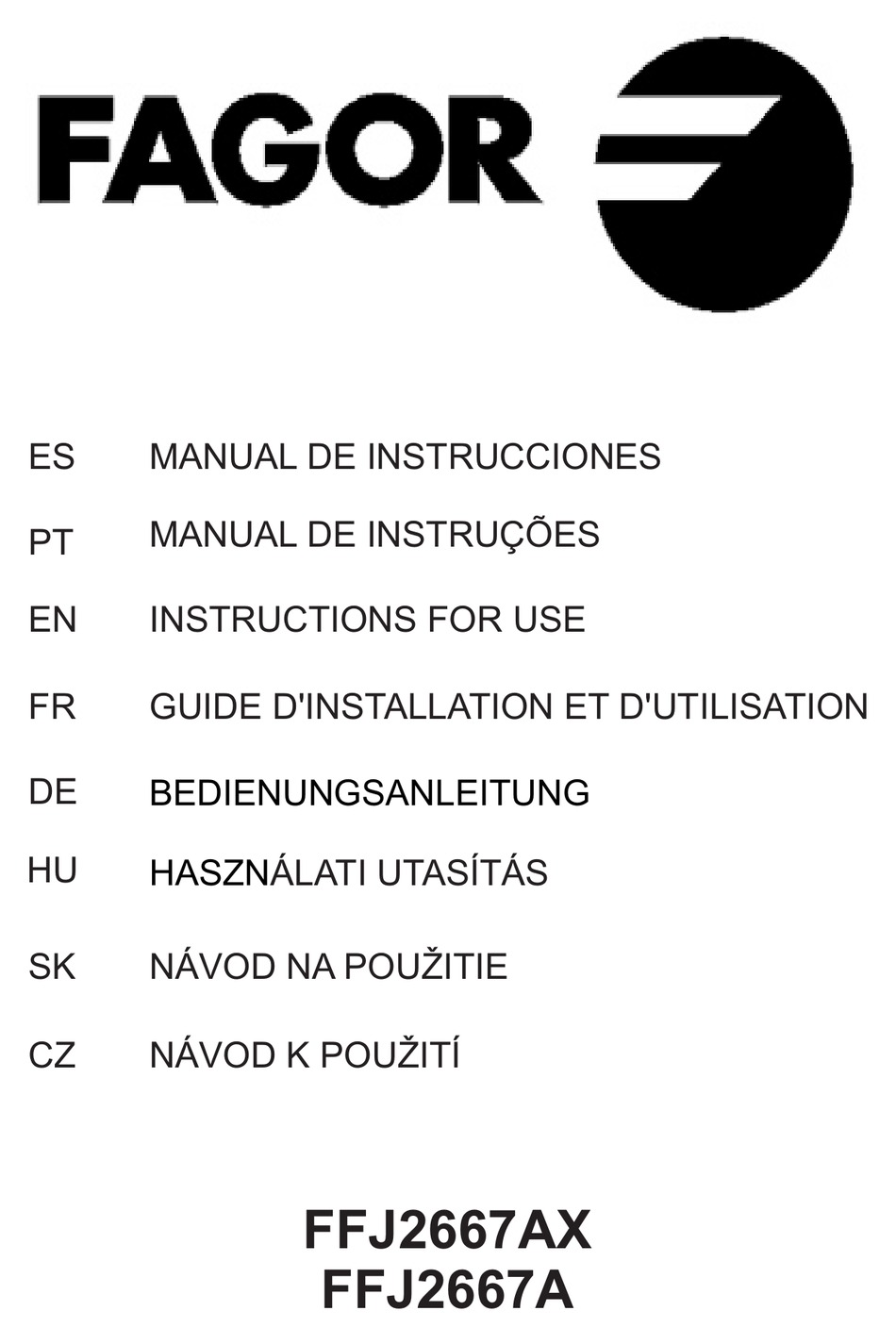 FAGOR FFJ2667AX INSTRUCTIONS FOR USE MANUAL Pdf Download ManualsLib