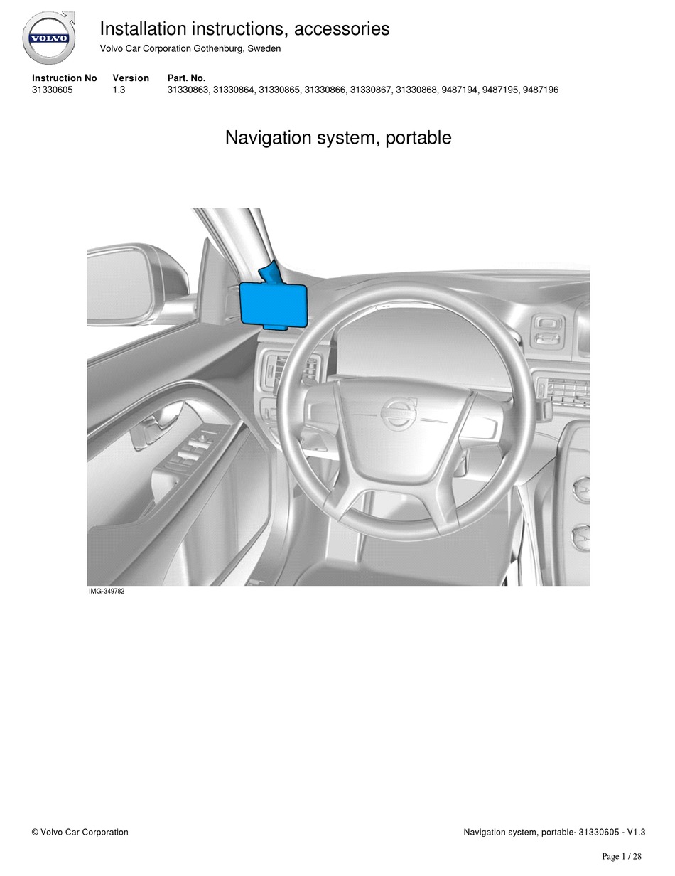 VOLVO NAVIGATION SYSTEM INSTALLATION INSTRUCTIONS MANUAL Pdf Download