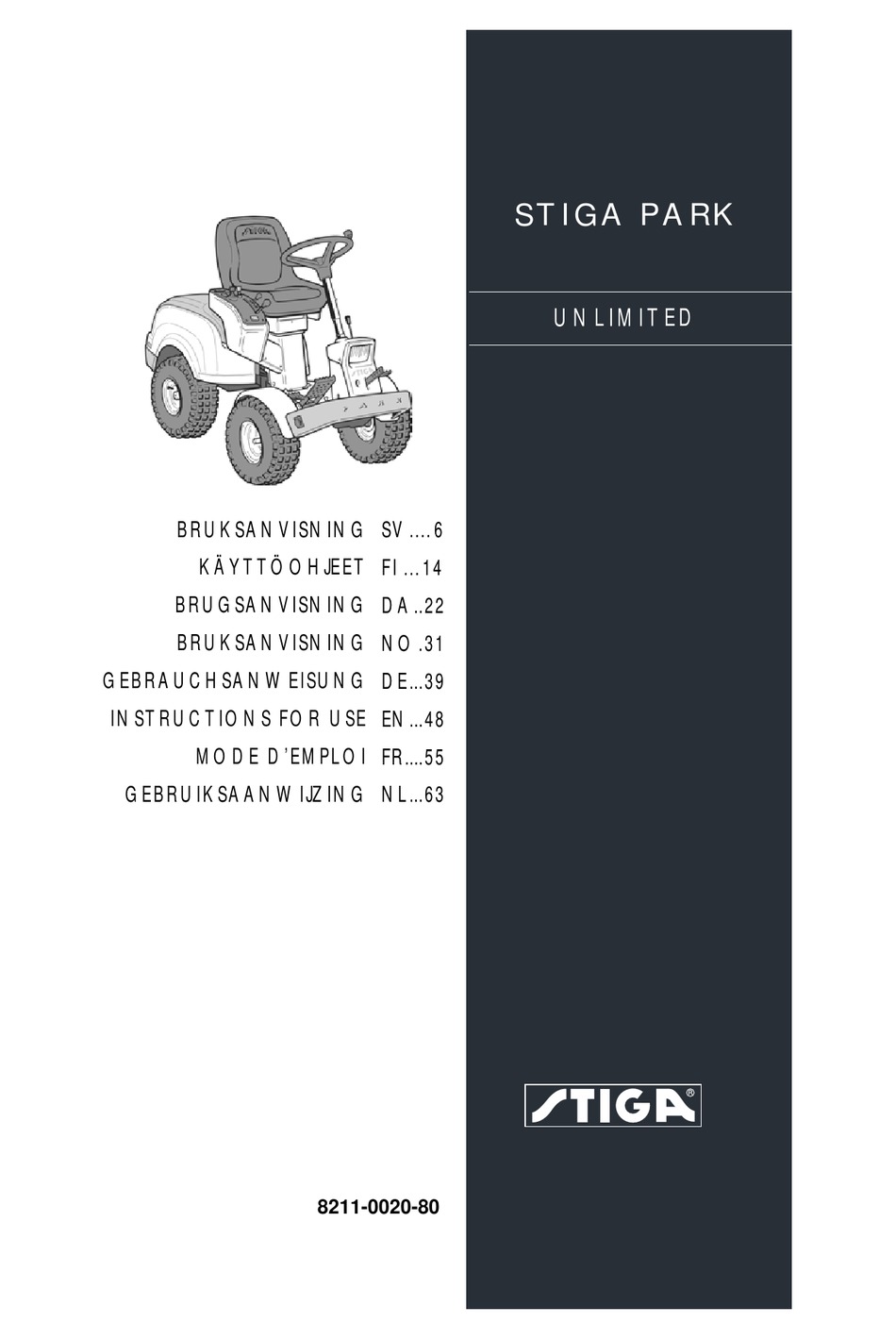 STIGA PARK UNLIMITED INSTRUCTIONS FOR USE MANUAL Pdf Download | ManualsLib