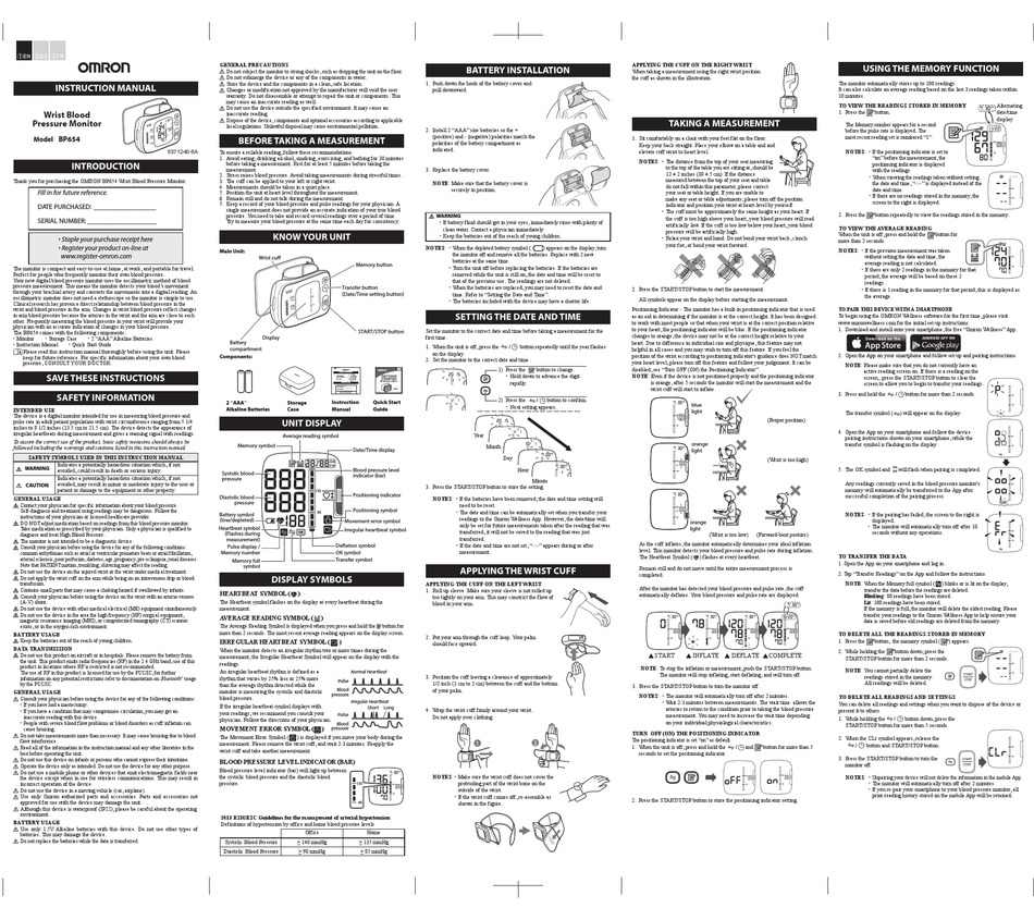 omron bp654 manual