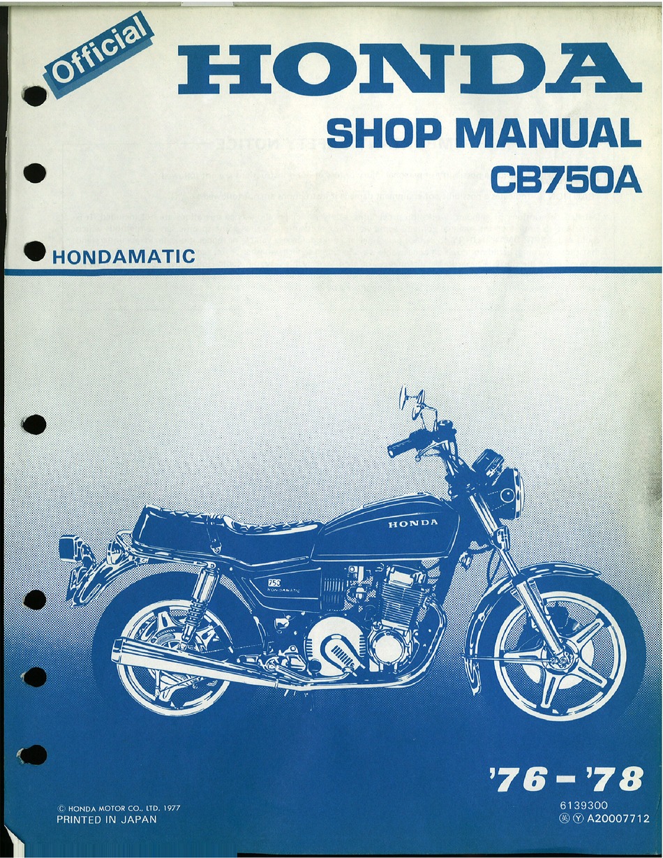Honda CB750A 1976 Hondamatic Parts List Motorcycle Manual