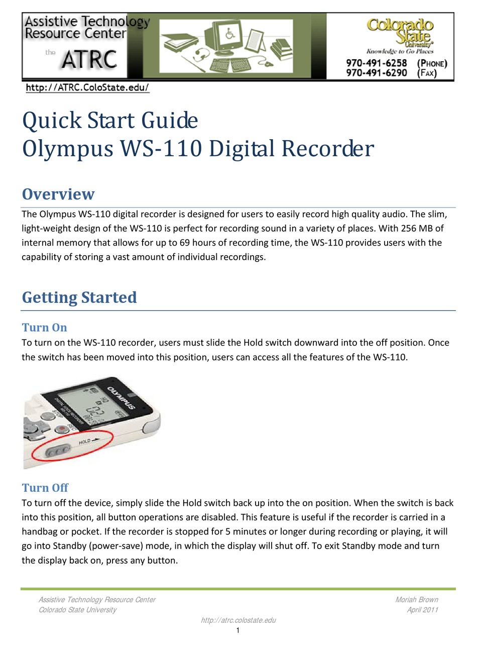OLYMPUS WS110 QUICK START MANUAL Pdf Download ManualsLib