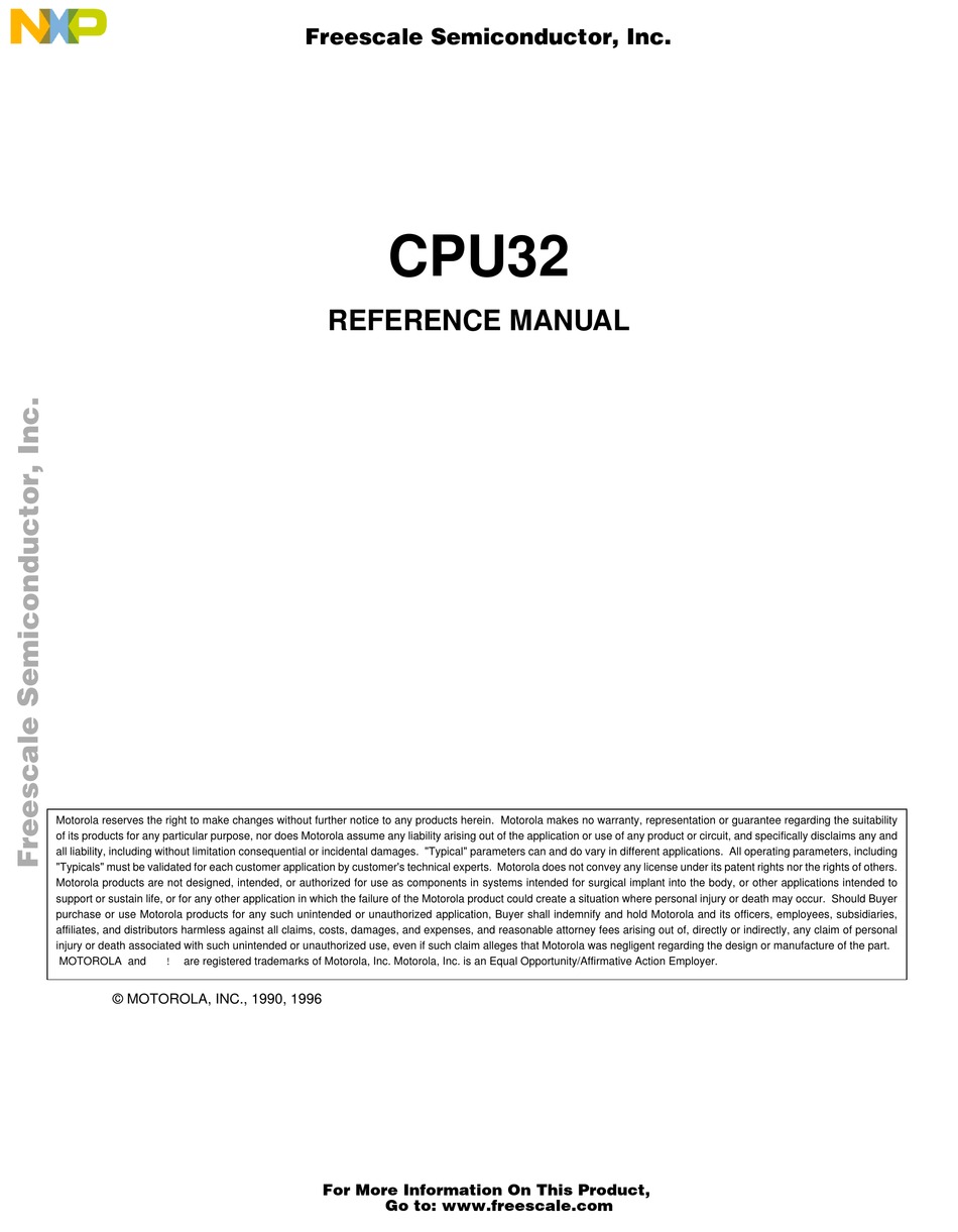 FREESCALE SEMICONDUCTOR CPU32 REFERENCE MANUAL Pdf Download | ManualsLib