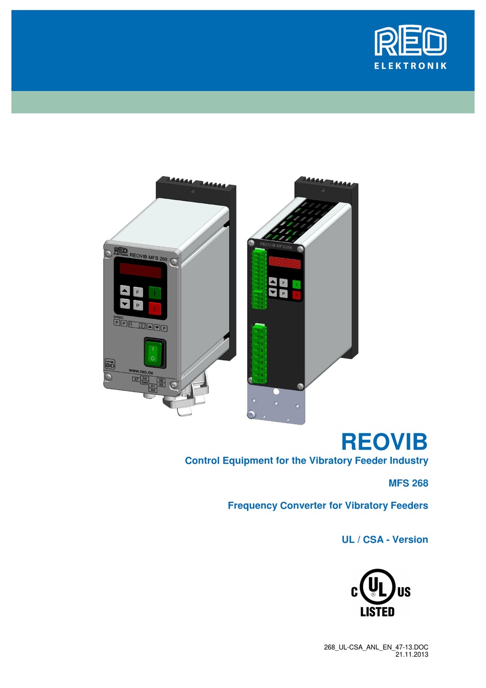 Reo Elektronik Reovib Mfs 268 User Manual Pdf Download Manualslib