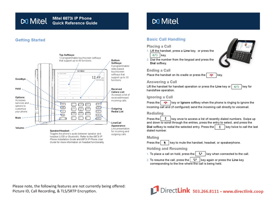 MITEL 6873I QUICK REFERENCE MANUAL Pdf Download | ManualsLib