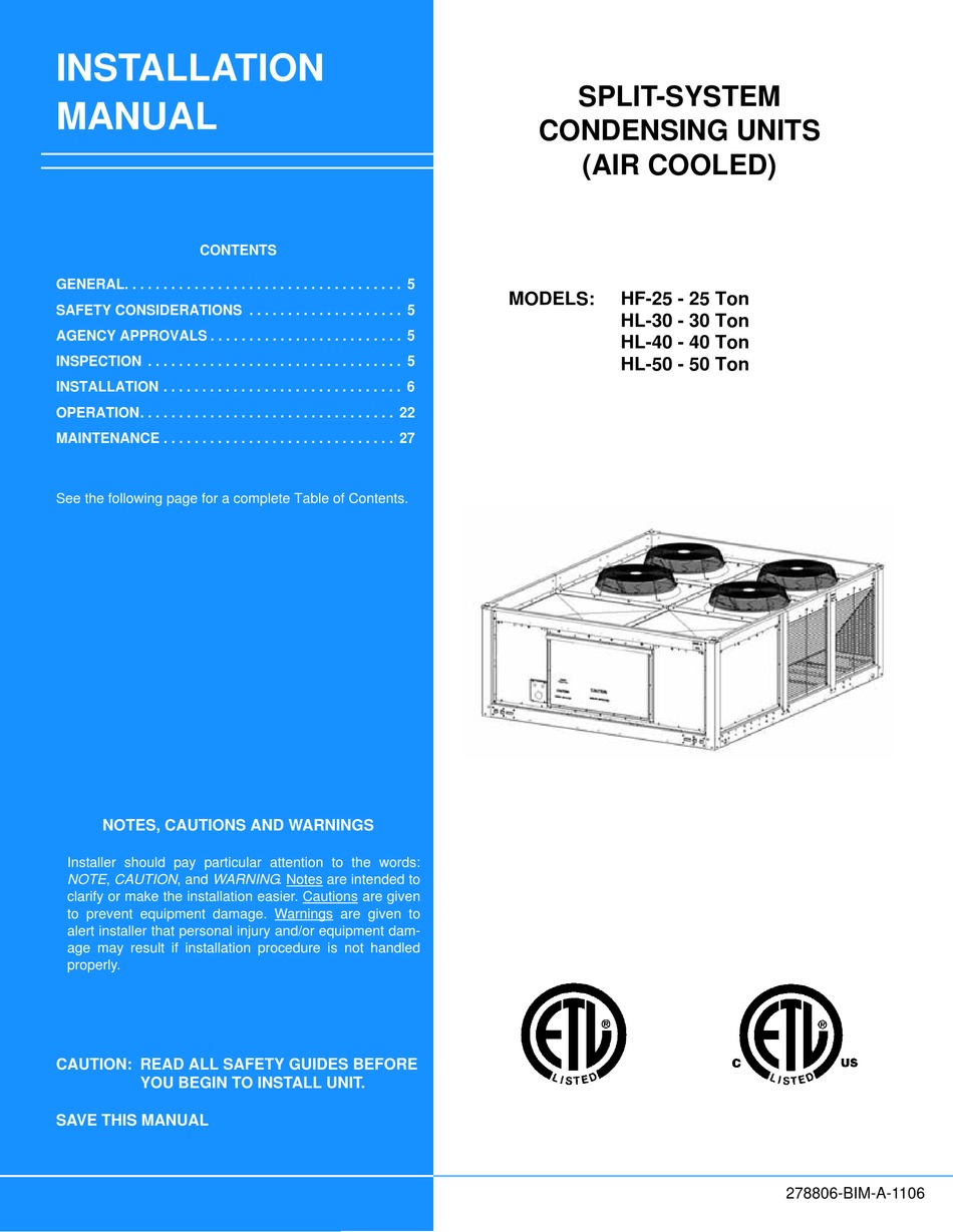 UNITARY PRODUCTS GROUP HF 25 25 TON INSTALLATION MANUAL Pdf Download 