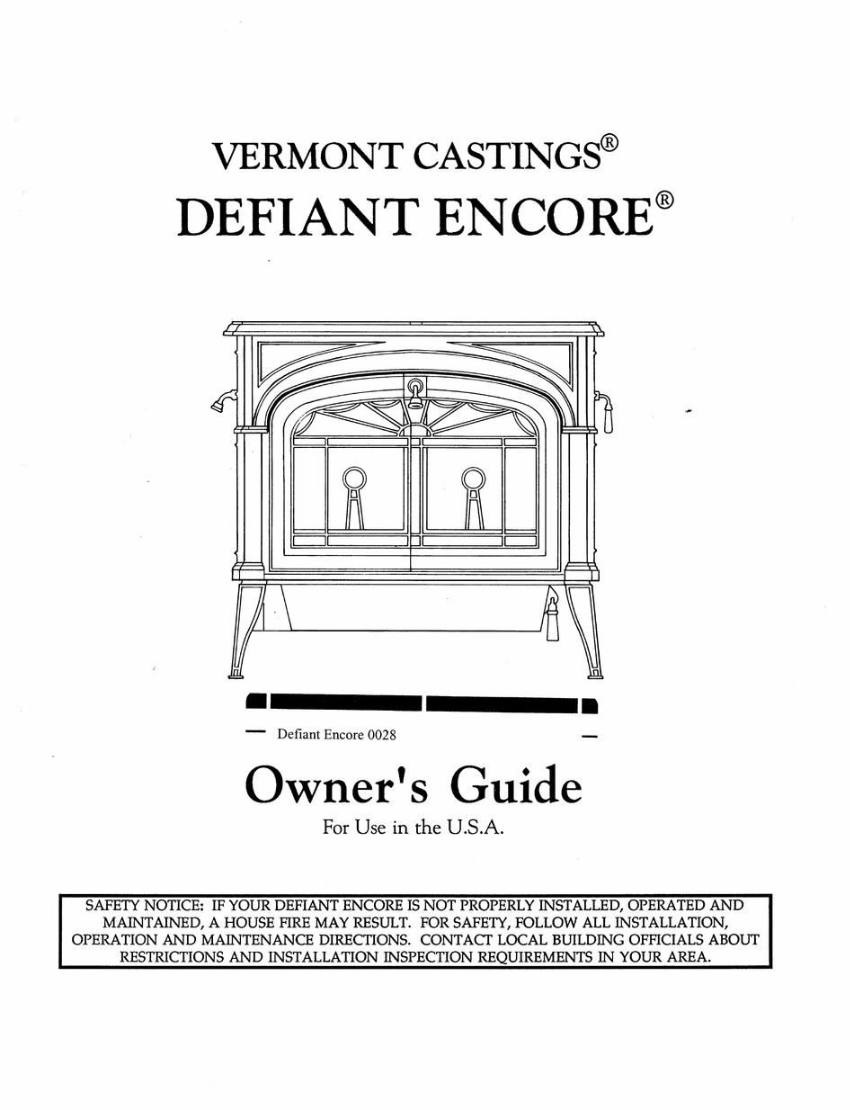 VERMONT CASTINGS DEFIANT ENCORE 0028 OWNER'S MANUAL Pdf Download