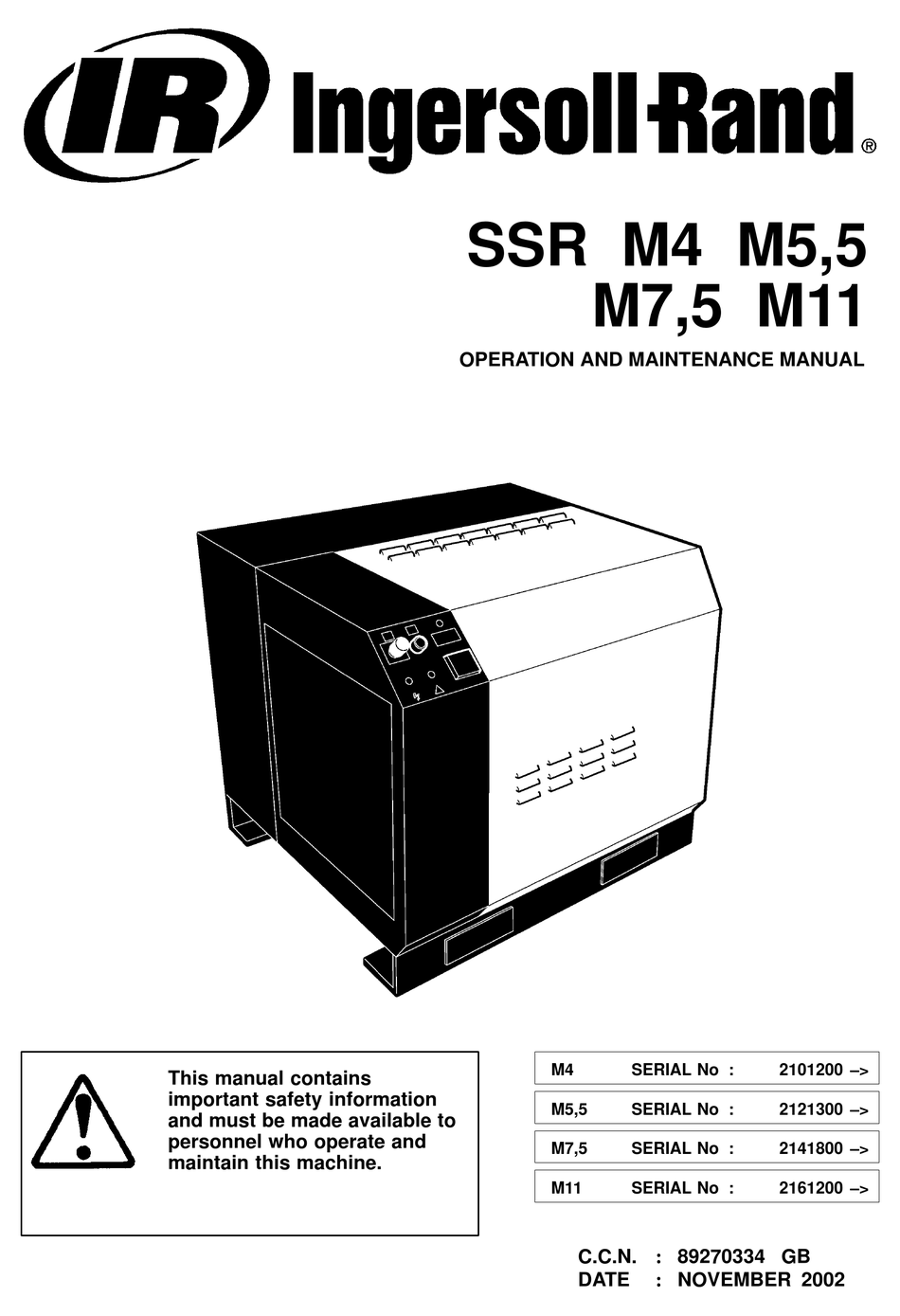 INGERSOLL-RAND SSR M4 OPERATION AND MAINTENANCE MANUAL Pdf Download