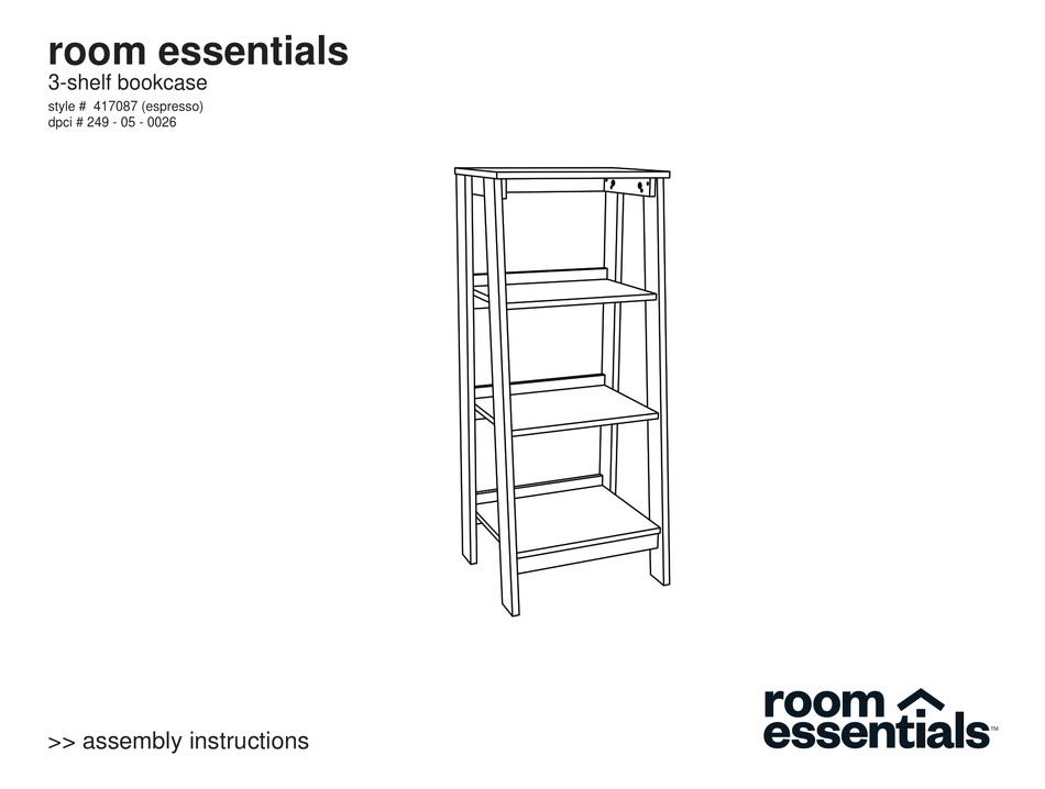 Room Essentials 417087 Assembly, Room Essentials 3 Shelf Bookcase Black And White