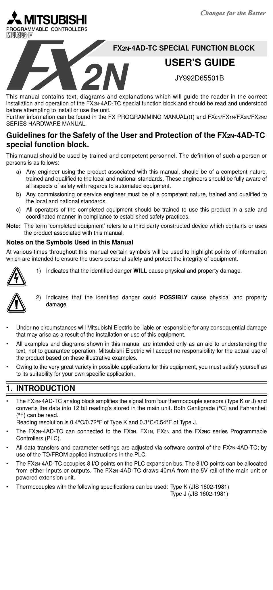 MITSUBISHI FX2N-4AD-TC USER MANUAL Pdf Download | ManualsLib