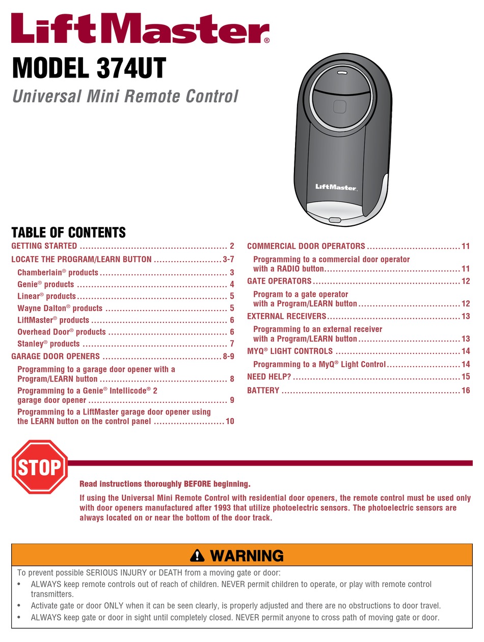 chamberlain 374ut instructions manual pdf download manualslib garage door closer app