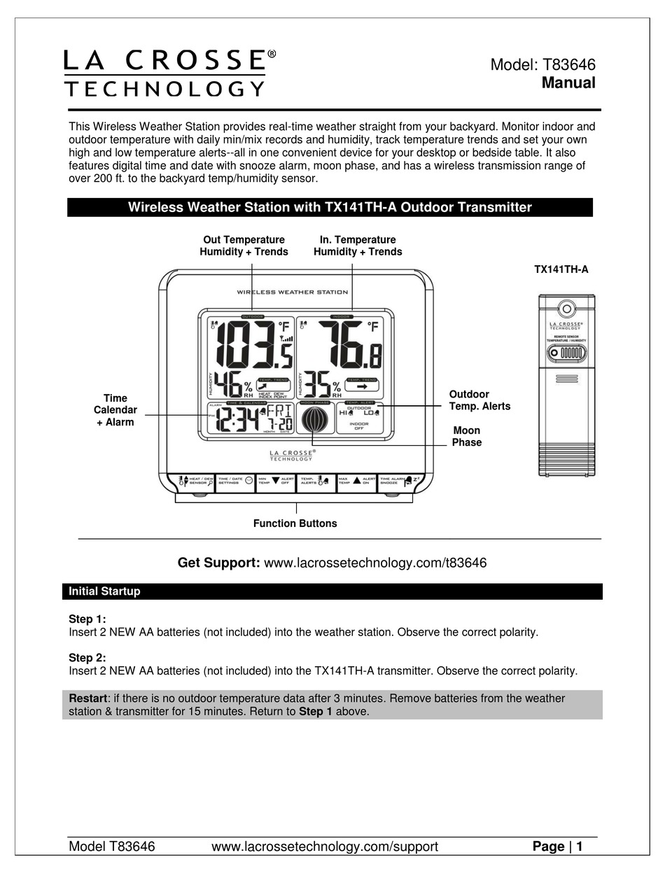 WS-9032U Wireless 433 MHz Weather Station Instruction Manual