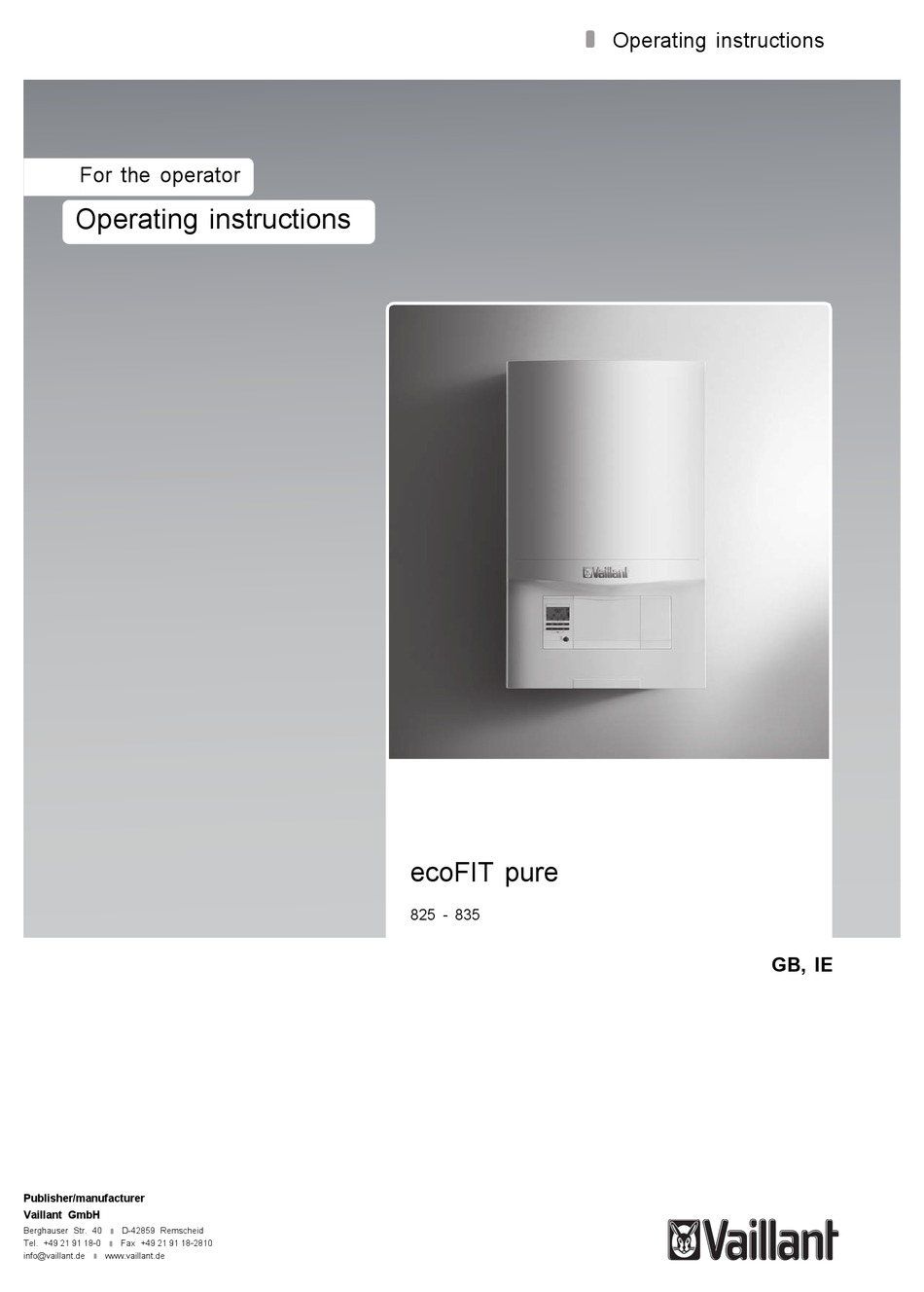VAILLANT ECOFIT PURE OPERATING INSTRUCTIONS MANUAL Pdf Download